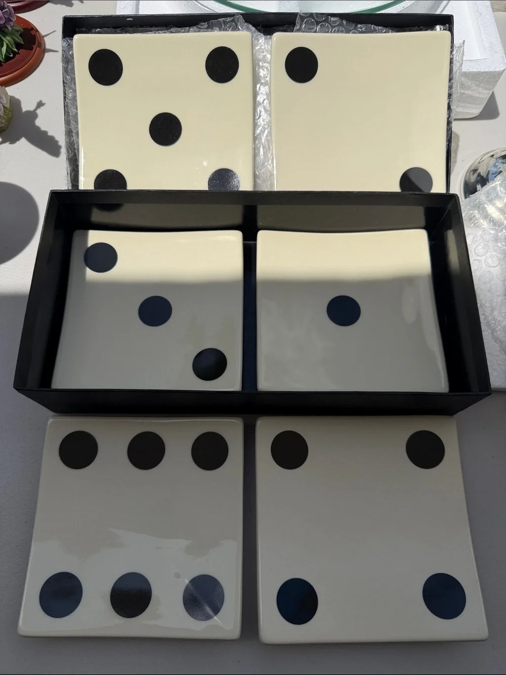 Restoration Hardware Black & White Dice Plate Set